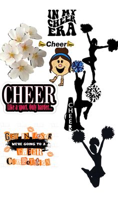 some cheerleaders and flowers are in the shape of a wall decal on a white background