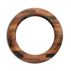 a wooden circle frame with black and brown wood inlays on an isolated white background