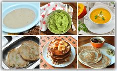 several pictures of food including pancakes, soups and other foods are shown in this collage