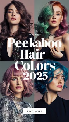 Metallic Highlights Hair, Plum Peekaboo Hair, 2025 Hair Color Trends For Women Blonde, Peekaboo Hair Color Blonde On Top, Fun Hair Colors For Blondes, Vivid Ombre Hair, Fun Hair Ideas Color, Bright Hair Color Ideas For Brunettes, Peekaboo Highlights Short Hair