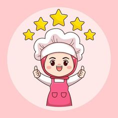 a cartoon character with five stars on her head and one hand up in the air