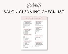 salon cleaning checklist with the words, easy to use and printable