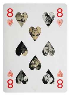 playing cards with pictures of people and hearts on them are arranged in the shape of heart