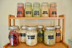 jars filled with different types of food on a shelf