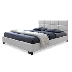 Baxton Studio Vivaldi Modern and Contemporary White Faux Leather Padded Platform Base Full Size Bed Frame FredCo theFredCo Leather Upholstered Bed, Leather Platform Bed, Full Platform Bed, Modern Platform Bed, Queen Upholstered Bed, Full Size Bed Frame, Full Bed Frame, Queen Platform Bed, Queen Size Bed Frames