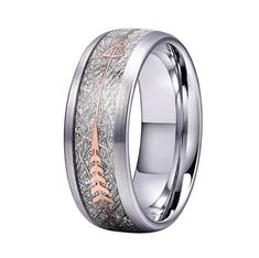 men's wedding band with silver and rose gold inlayed to the side