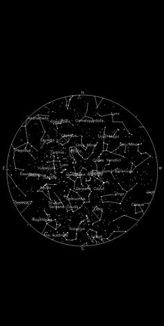 a black and white drawing of the stars in the night sky on a dark background