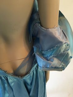 "Wounded bird - in need of serious TLC. Lots of issues - broken zipper, large rip in side seam, needs a new snap for the bow in the back. Blue satin party dress with bow details. priced as is once fixed, it should fit a size XS Measurements: Bust: 36.5\" Waist: 26\" (when fixed) Hips: free Shoulder to waist: 16\" Waist to hem: 29\"" Blue Vintage Costume Dress, Blue Vintage Dress For Costume, Daphne Scooby Doo Costume, Daphne Costume, Satin Party Dress, New Snap, Bird Dress, Broken Zipper, Bandana Scarf