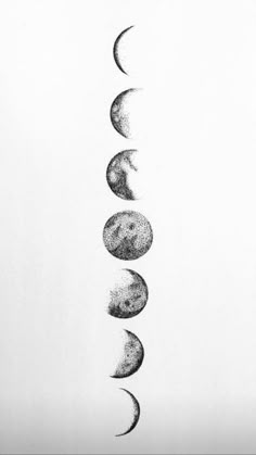 the phases of the moon are shown in this black and white photo, with one half drawn