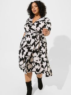 Mini Studio Knit Surplice Wrap DressMini Studio Knit Surplice Wrap Dress, SKETCHED FLORAL DEEP BLACK Mini Studio, Ali Dress, Studio Knit, Surplice Neckline, Dress Images, Women Midi, Deep Black, Spring Dress, Lookbook Outfits