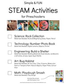 Simple and Fun STEAM activities for preschooler | STEM Activities for kids Steam Prek Activities, Steam Activities Elementary Kindergarten, Easy Steam Activities, No Prep Steam Activities, Steam Education Activities, Preschool Stem, Steam Ideas, Steam Education, Steam Projects