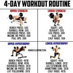 the four day workout routine is shown here