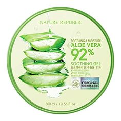 Amazon.com : Nature Republic New Soothing Moisture Aloe Vera Gel 92 Percent Korean Cosmetics, 10.56 Fluid Ounce : Facial Creams And Moisturizers : Beauty & Personal Care Best Korean Moisturizer, Swollen Eyes, Soothe Sunburn, Aloe Leaf, Korean Cosmetics, Aftershave