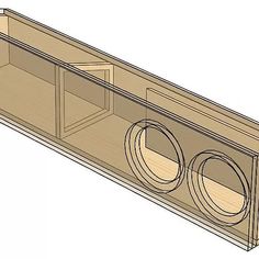 an unfinished cabinet with the door open and two large speakers on each side, in front of a white background