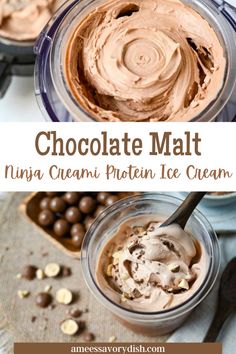 chocolate malt ice cream in a glass bowl