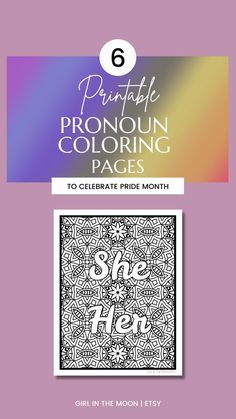 an adult coloring book with the title, printable pronoun coloring pages to celebrate pride month