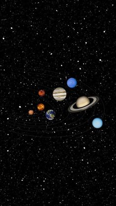 an artist's rendering of the solar system with its eight planets and their satellites