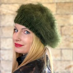 READY TO SHIP ITEM Brand: SuperTanya; Style: Hand knitted mohair hat; Material: Premium class mohair; Color: Green; Design: Hand knitted mohair beret; *All measurements are taken with the item laid flat and not stretched. The top quality materials, craftsmanship and service, in addition to the best price/value ratio of my beautiful hand knitted mohair creations makes them the most loved and preferred choice of the connoisseurs of premium quality apparel. Mohair Hat, Fuzzy Hat, Style Expert, Green Design, Beanie Hat, Beanie Hats, Bulgaria, Hand Knitting, Caps Hats