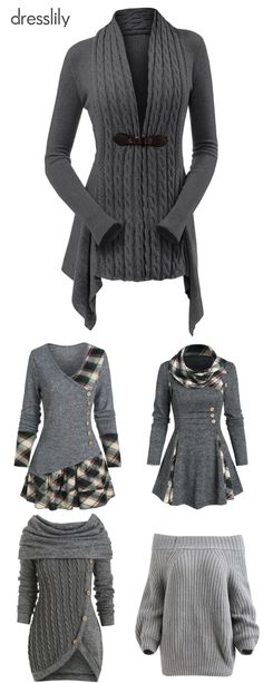 Trendy Sweaters & Cardigans for Final Sales! #dresslily #sweaters #cardigans #gray #outfits #forfall #cozy #winter #pullover Autumn Fashion Curvy, Winter Fashion Coats, Dresses Casual Winter, Cardigan Casual, Traje Casual