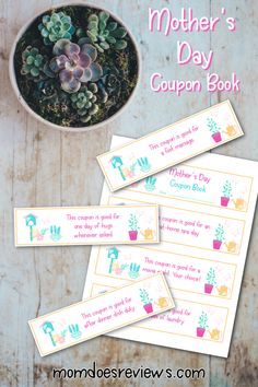 mother's day coupon book with succulents and potted plants