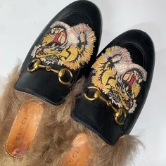 Gucci Princetown Leather Fur Loafer Limited Edition! European Size 37.5 I’m Normally A Size 38, But This Is Open Ended, So I Think Anyone With Size 37 To Size 38 May Fit! Still In Good Condition I Tried To Capture All Signs Of Usage By Camera, So Please Look At All The Photos Carefully. For The Receipt, I Lost The Initial Receipt When I Purchased This Shoe In Size 37 In Beverly Hills, But I Was Able To Find The Exchange Receipt As I Later Exchanged The Size 37 With Size 37.5. Purchased At $995 I Fur Loafers, Gucci Princetown, Open Ended, Gucci Black, Gucci Shoes, Black N Yellow, Beverly Hills, Flat Shoes Women, I Tried