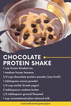 the chocolate protein shake recipe is shown in this advert for an ice cream shop