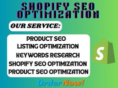 an advertisement with the words shopify seo optimimation on it and a shopping bag