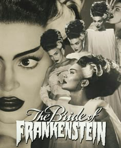 the bride of frankensteen is shown in black and white, with an image of