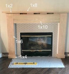 the fireplace is being built with measurements to fit it's size and widths