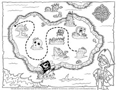 a pirate map for children to color