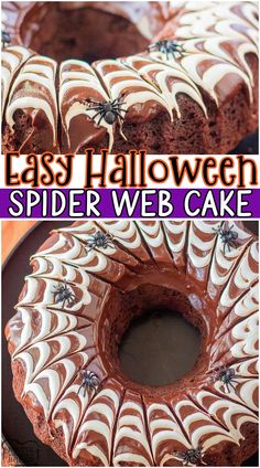 a spider web cake with chocolate frosting and sprinkles on the top