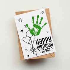 Handprint Birthday Card | Happy Birthday Handprint Card | Ollie + Hank Grandma Handprint Art, Handprint Birthday Card, Birthday Card For Grandma, Homemade Birthday Card, Hand Print Tree, Card For Grandma, Card Homemade