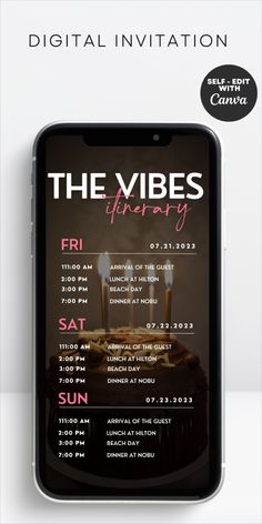 the vibes library birthday party flyer is displayed on an iphone screen with candles in it