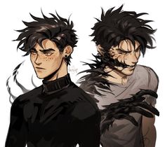 two anime characters with black hair and white shirt