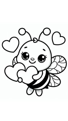 a drawing of a bee with hearts on it's chest and wings flying through the air