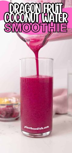 a cup of pink dragon fruit coconut water smoothie Coconut Water Recipes, Pitaya Smoothie, Pineapple Banana Smoothie, Coconut Water Smoothie, Banana Apple Smoothie, Yummy Green Smoothie