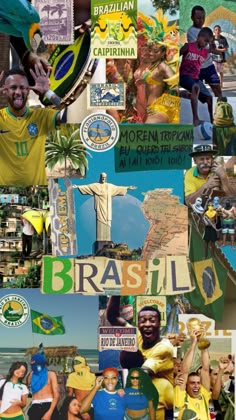 the collage shows many different people and their country's flags, including brazil