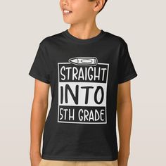 a young boy wearing a black t - shirt with the words straight into 3rd grade