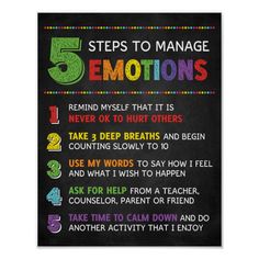 a chalkboard with the words 5 steps to manage emotions and how to use it