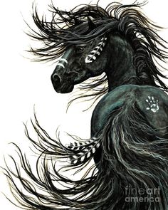 a drawing of a horse with long hair