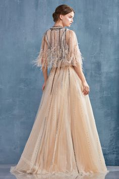 Evening - COLLECTION Andrea And Leo, Parade Dress, Feather Cape, Magical Dress, Poncho Blouse, Mother Wedding, Tulle Gown, Jewel Neckline, Cape Dress