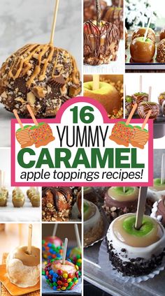 the cover of an apple toppings recipe book with images of apples and caramel