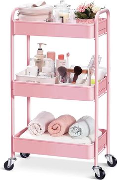 Amazon.com: TOOLF 3-Tier Rolling Cart, Metal Utility Cart with Lockable Wheels, Storage Craft Art Cart Trolley Organizer Serving Cart Easy Assembly for Baby Room, Bathroom, Kids' Room, Beauty Salon (Pink) : Office Products Dorm Bathroom, Organization Cart, Rolling Utility Cart, Mobile Shelving, Rolling Storage Cart, Storage Trolley, Art Cart, Utility Storage, Rolling Storage