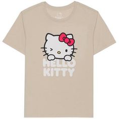 Size: Unisex Adult Large Color: Beige, White, Black & Red Content: 60% Cotton & 40% Polyester Quantity: 1 Care: Machine Wash, Cold, With Like Colors, Gentle Cycle Only Non-Chlorine Bleach When Needed Tumble Dry, Low Remove Promptly Cool Iron If Needed Do Not Iron Decoration Look stylish when you wear this Beige Hello Kitty Adult T-Shirt! This beige t-shirt has short sleeves and features Hello Kitty peeking over her name that is shown in white font. Her iconic red bow has a slight puffy texture that gives this piece charm. Show your love for Hello Kitty when you wear this comfortable graphic shirt! Beige Hello Kitty, Beige T Shirt, Hello Kitty Baby, Beige T Shirts, Birthday Wishes For Myself, Look Stylish, Red Bow, Graphic Shirt, Cat Shirts