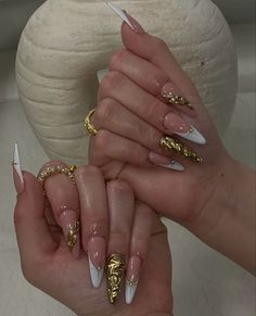 Nail Artist Aesthetic, Gold Christmas Nails, Jade Nails, Drip Nails, Nails Today, Long Acrylic Nails Coffin, Unique Acrylic Nails, Bling Acrylic Nails, Gem Nails