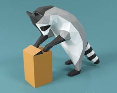 a 3d rendering of a raccoon opening a box