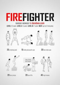 Firefighter is a Darebee home-fitness aerobic and cardiovascular endurance workout. This is perfect for those looking to trim down and become more durable. Assassins Workout, Firefighter Fitness, Becoming A Firefighter, Army Workout, Fighter Workout, Firefighter Workout, Firefighter Training, Superhero Workout, Fire Training