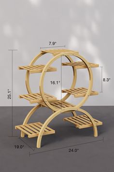 a wooden shelf with two shelves on each side and measurements for the bottom half of it