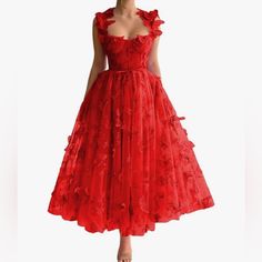 New Red Tulle 3d Butterfly Spaghetti Strap Gown New Size 18 Never Worn Or Used Dress Is Red (Shown In First Cover Image, The Other Images Are To Show Details Of The Dress But The Color You Are Getting Is Red) Fabric Type Tulle 3d Butterflies Prom Dresses Care Instructions Hand Wash Only Closure Type Drawstring Neck Style Sweetheart Neck About This Item Fashion Design:Women's Tulle Prom Dresses,3d Butterflies Spaghetti Straps Formal Evening Gowns With Pocket Red Butterfly Dress, Butterfly Prom Dress, Plus Size Red Dress, Spaghetti Strap Gown, Angel Sleeves Dress, Tulle Prom Dresses, Knit Wrap Dress, Butterfly Party, Floral Cocktail Dress