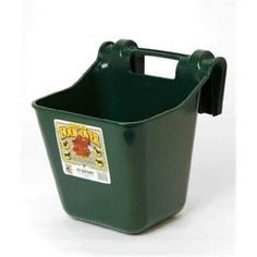 a green plastic bucket with handles